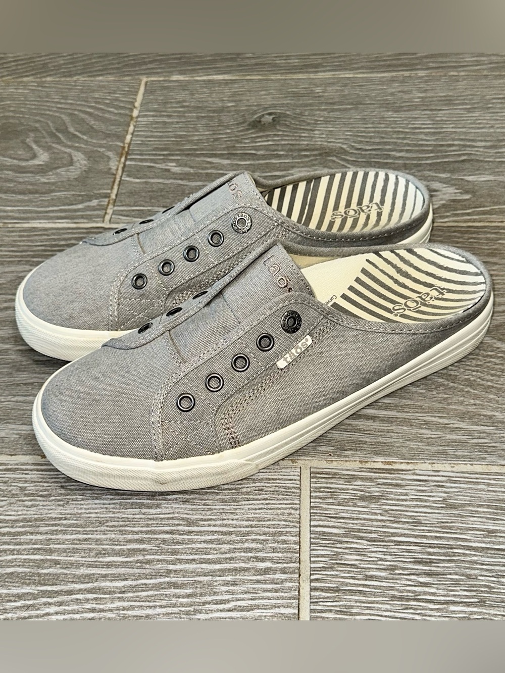 Taos EZ Soul Light Gray Canvas Slip On Mule Backless Loafers Women’s 10 Sneakers